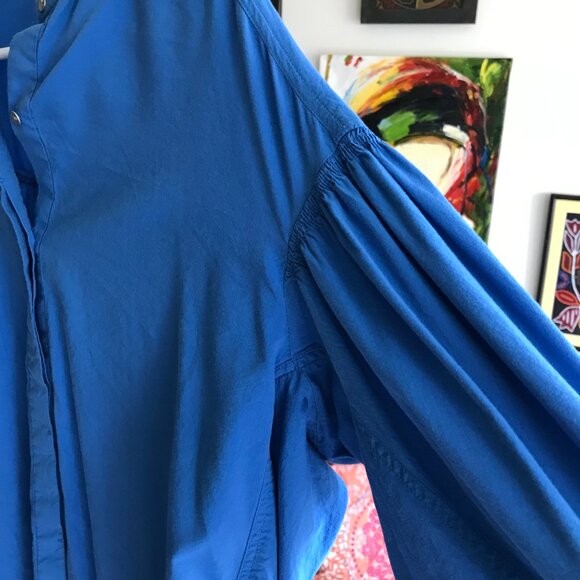 AMERICAN HOLIC size M Blue Oversized Smocked Hi Lo Button Front Blouse Top - Picture 3 of 5